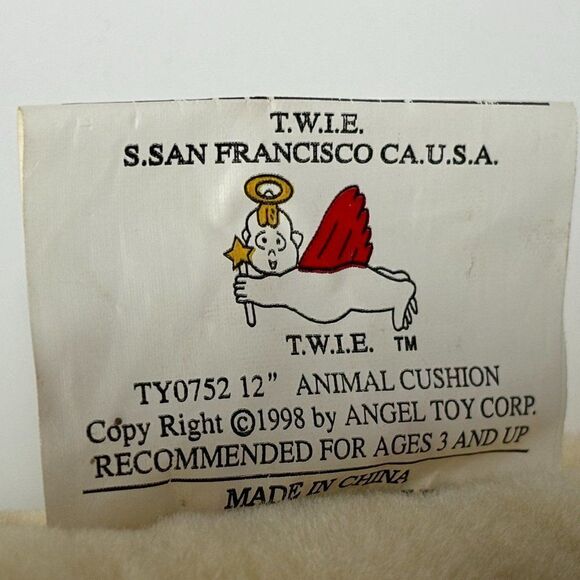 Vintage TWIE Brown Tabby Cat Plush Animal Square Pillow Angel Toy Corp 1998 - Picture 4 of 4